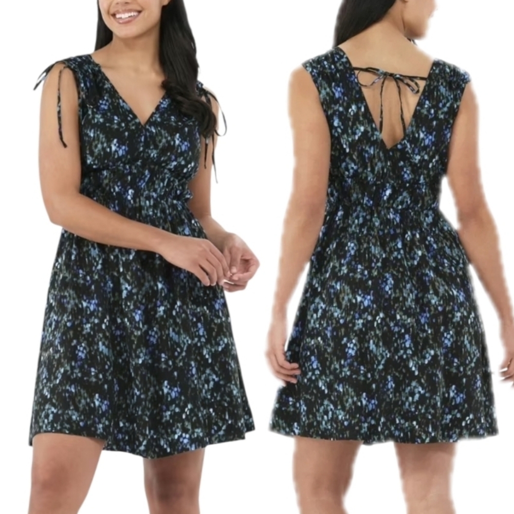 Time And Tru Blue & Black Print Dress. Medium  NWT